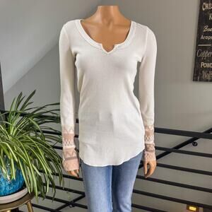 Free People We The Free Kyoto Kombucha Cuff Thermal Top Ivory Waffle Knit Large